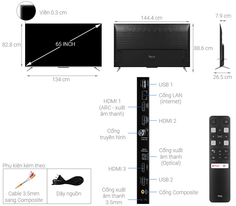 Kích thước Tivi TCL 65P715