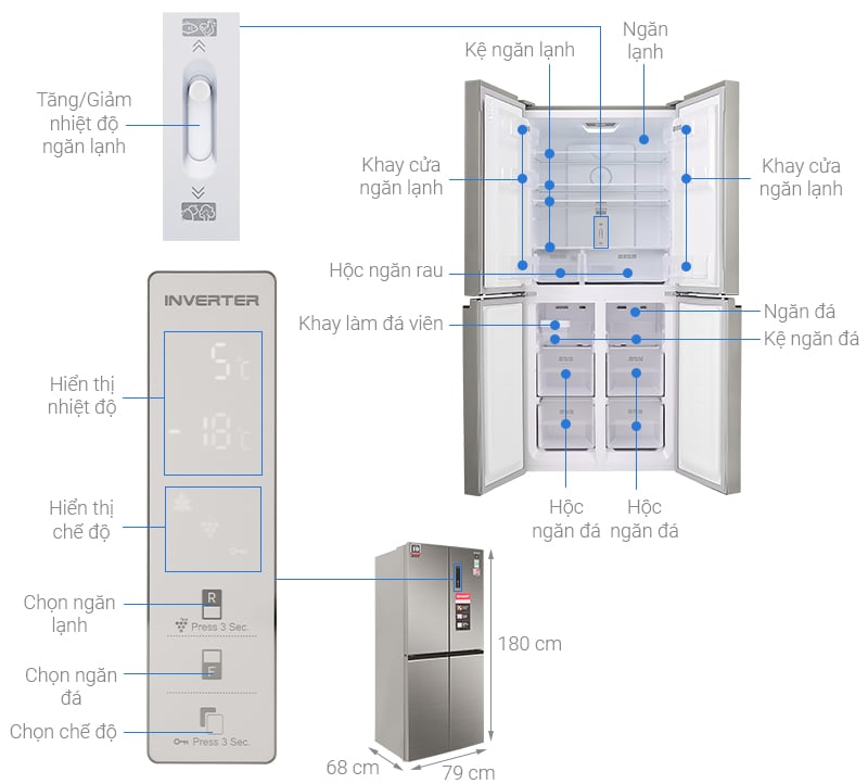 Tủ lạnh Sharp Inverter 401 lít SJ-FXP480VG-CH
