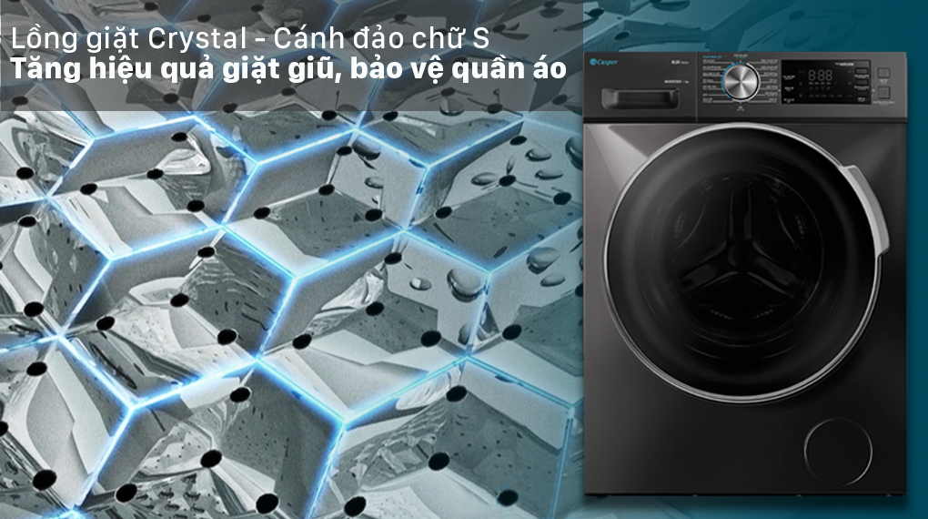 Máy giặt Casper Inverter 12.5 kg WF-125I140BGB - Cánh đảo chữ S và Lồng giặt Crystal
